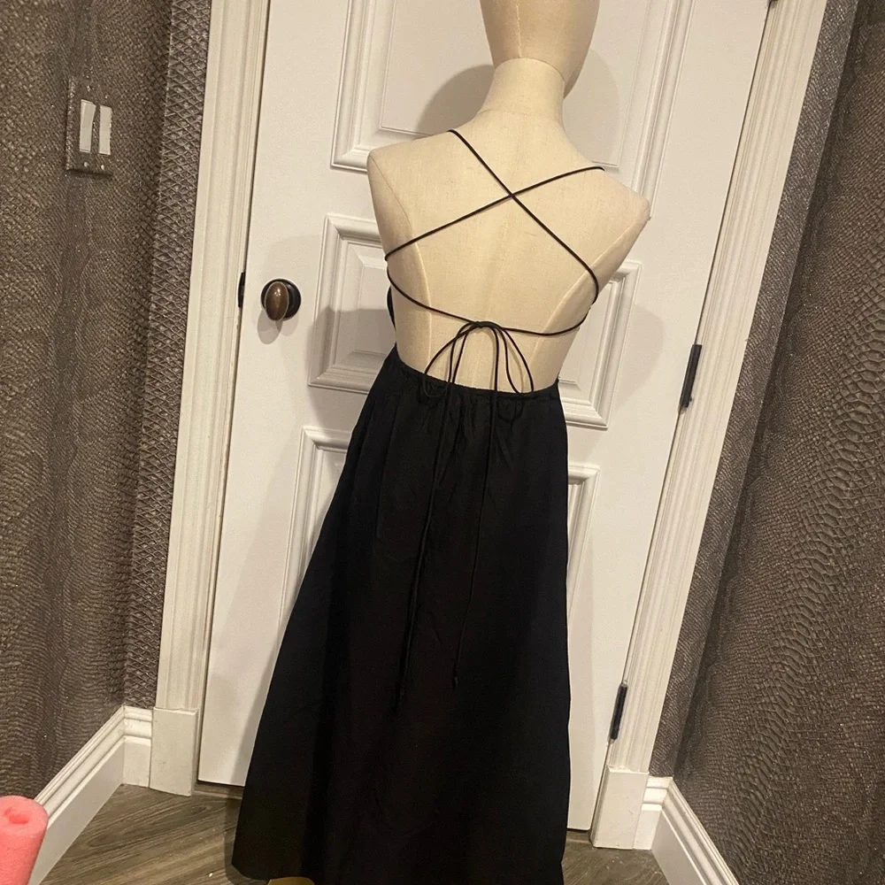 Zara Black Eyelet Trim Poplin Maxi Dress - Picture 4 of 9